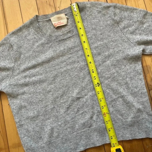 absolut cashmere grey heathered crew neck cropped sweater women's L - Picture 5 of 7
